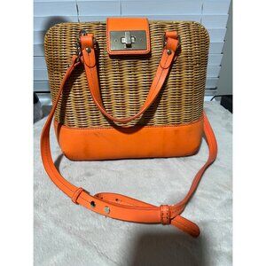 Kate Spade New York Wicker & Leather Orange Satchel With Adjustable Strap